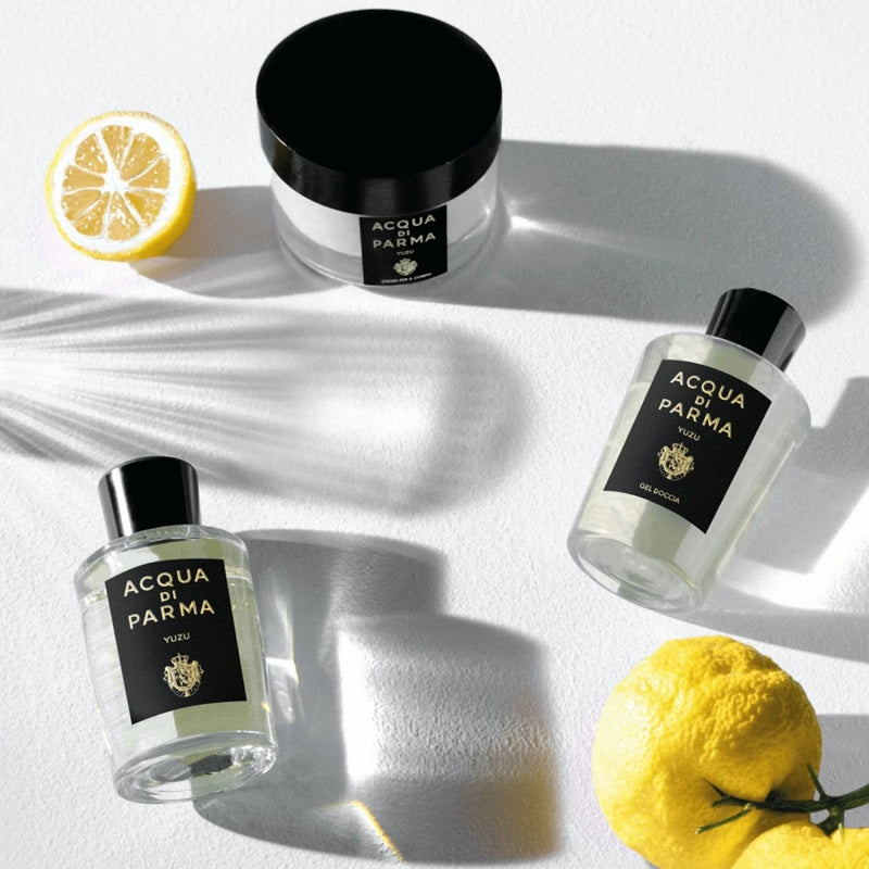 Yuzu bottles awith lemon images along side other Yuzu products 