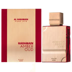 Haramain Amber Oud perfume bottle and packaging on a white background