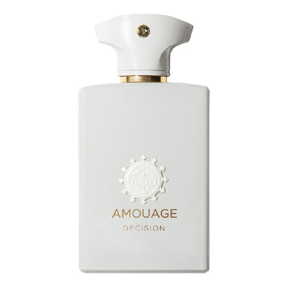 Amouage Decision perfume bottle on a white background