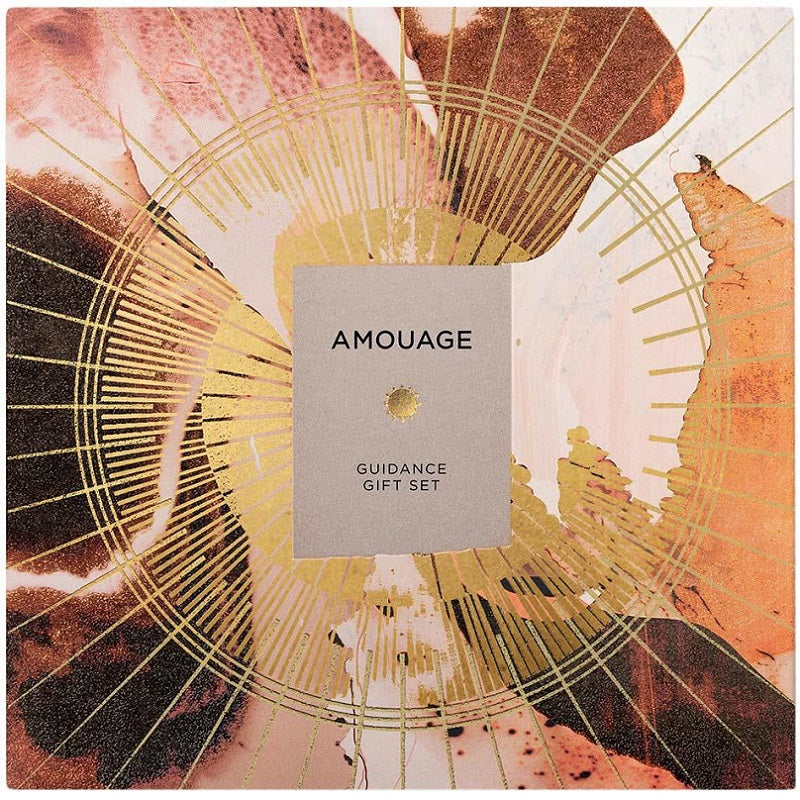 Amouage Guidance gift set packaging with abstract design