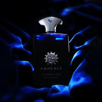 Amouage Interlude Black Iris perfume bottle on a dark background