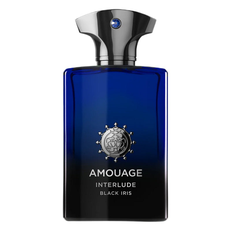 Amouage Interlude Black Iris perfume bottle on a white background