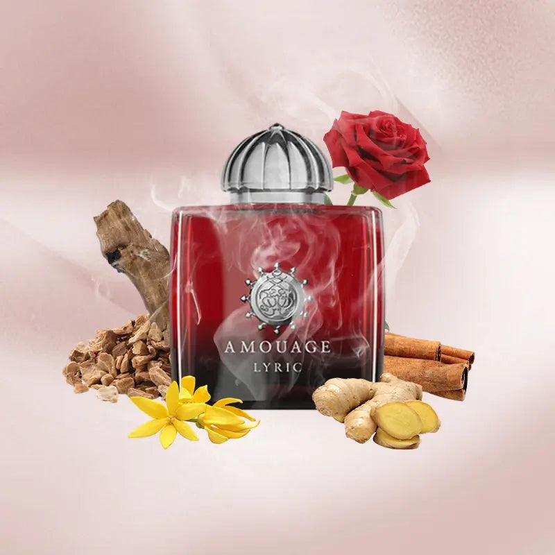 Image of Lyric Woman 100ml bottle with images of ingredients 
