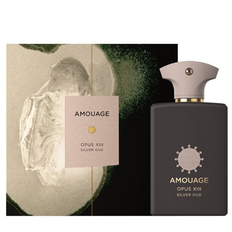 Amouage Opus XIII Silver Oud Eau De Parfum product image featuring the bottle and packaging.