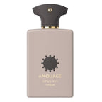 Amouage Opus XVI Timber fragrance bottle, featuring a matte taupe-beige rectangular body with a dark charcoal cap and gold lettering, set against a plain white background.