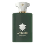 Green Amouage perfume bottle on a white background
