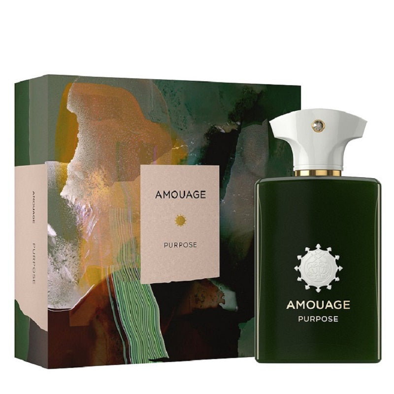 Amouage Purpose perfume bottle and packaging on a white background