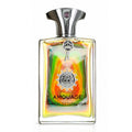 Amouage Reflection 45 perfume bottle with a silver cap and an iridescent, holographic liquid showing yellow, green, and orange reflections, on a white background.