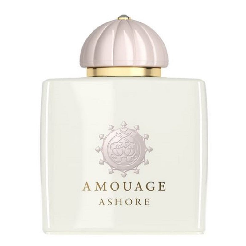 Amouage Ashore 100ml Eau de Parfum bottle – cap and soft ivory design inspired by sunlight.