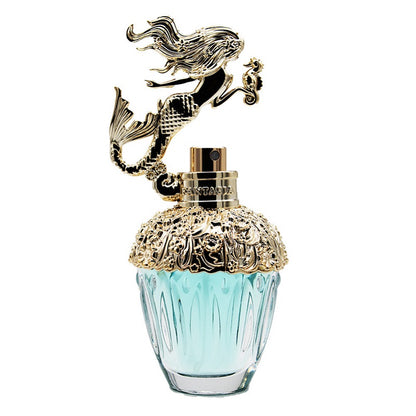 Perfume bottle with mermaid design on a white background