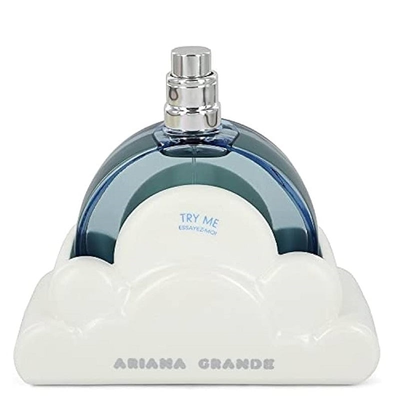 Perfume bottle with cloud design on a white background