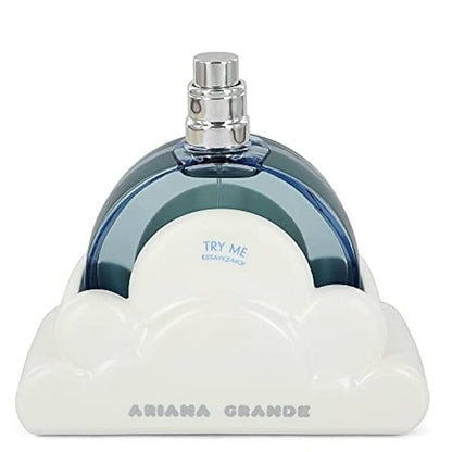 Perfume bottle with cloud design on a white background