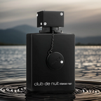 A black bottle of Club de Nuit Intense Man eau de toilette by Armaf with a metallic cap and chain detail, labeled with the product name.