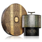 Seduction perfume packaging with snake skin pattern on a white background