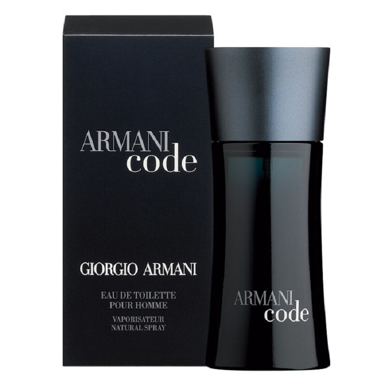 Armani Code perfume bottle and packaging on a white background