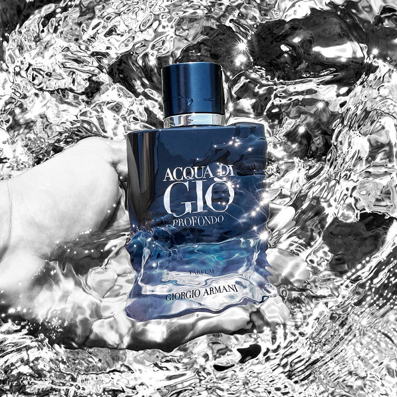 Blue Giorgio Armani Acqua di Gio Profondo perfume bottle in water