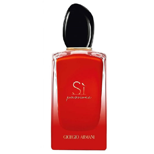 Giorgio Armani Si Passione Intense 50ml deep red perfume bottle standing upright against a white