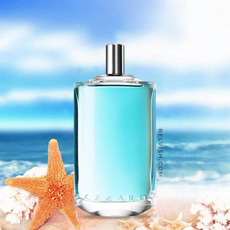 Azzaro Chrome Legend 125 ml bottle in a seaside and ocean background