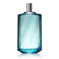 A clear glass bottle of Chrome Legend Eau de Toilette spray by Azzaro with a blue tint.