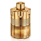 Gold Azzaro perfume bottle on a white background