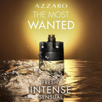 Azzaro perfume bottle with water splash on a dark background