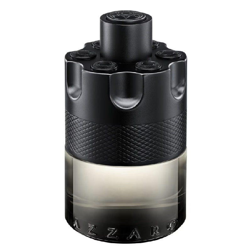 Black Azzaro cologne bottle on a white background