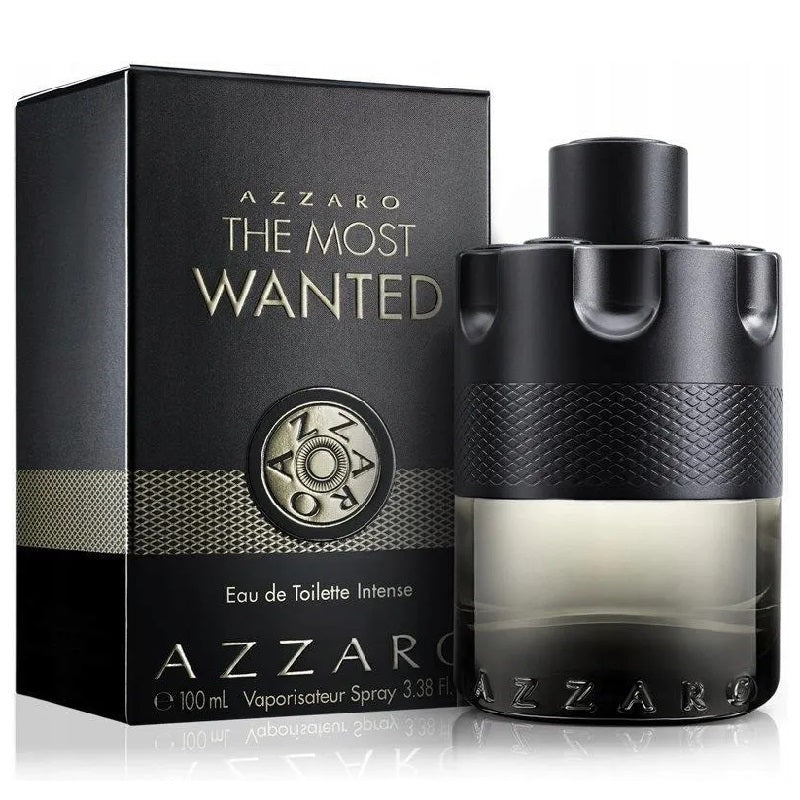 Azzaro The Most Wanted perfume bottle and packaging on a white background
