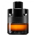 A bottle of 'The Most Wanted Parfum' by Azzaro with a black textured cap and a brown tinted glass container.