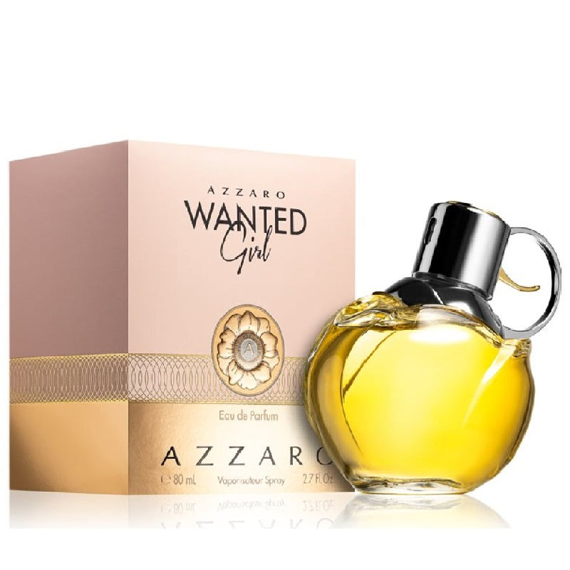 Azzaro Wanted Girl perfume bottle and packaging on a white background