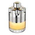Perfume bottle with silver cap and body on a white background