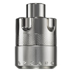 Silver Azzaro perfume bottle on a white background