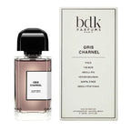 A product image featuring a 100ml bottle of Gris Charnel Eau De Parfum by BDK Parfums, with a white box packaging behind the bottle.