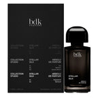 Bdtk Parfums Stellar Silk Absolu de Parfum shown with its black packaging box and a dark amber glass spray bottle on a white background.