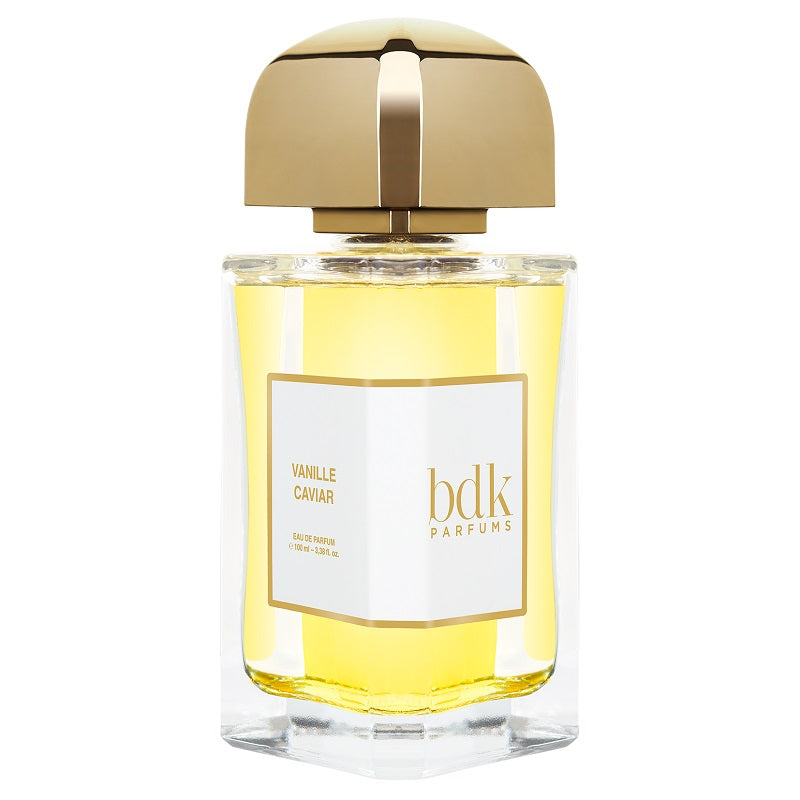 Perfume bottle with gold cap and 'bdk parfums' label on a white background