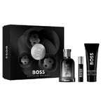 BOSS perfume set with black packaging on a white background
