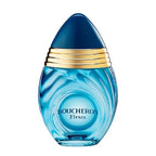 Blue Boucheron perfume bottle with gold cap on a white background