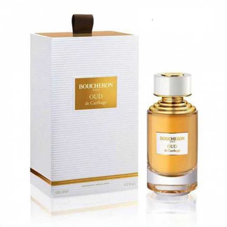 Boucheron Oud de Carthage perfume bottle and packaging on a white background