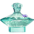Turquoise perfume bottle with decorative cap on a white background