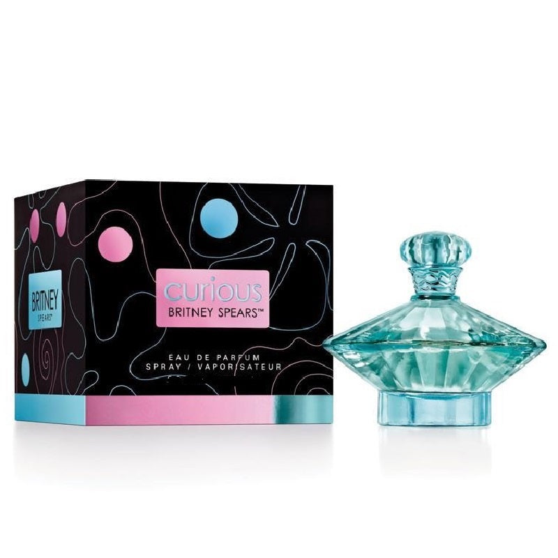 Britney Spears Curious perfume bottle and packaging on a white background