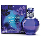 Blue perfume bottle and packaging of Britney Spears Midnight Fantasy on a white background