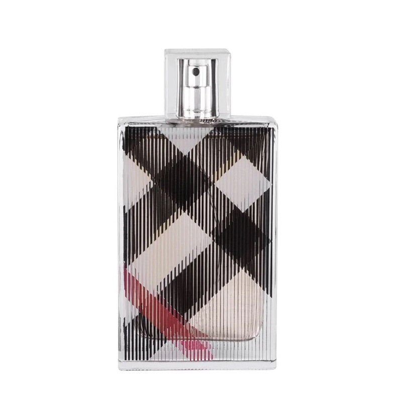 Bottle of Burberry Brit for Her Eau de Parfum with a black and white checkered design.