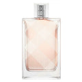 Clear perfume bottle with pink liquid on a white background