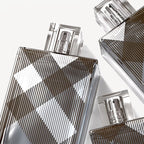Close-up of perfume bottles with geometric design.