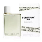 Burberry Her perfume bottle and packaging on a white background
