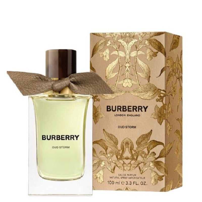 Perfume bottle with decorative packaging on a white background