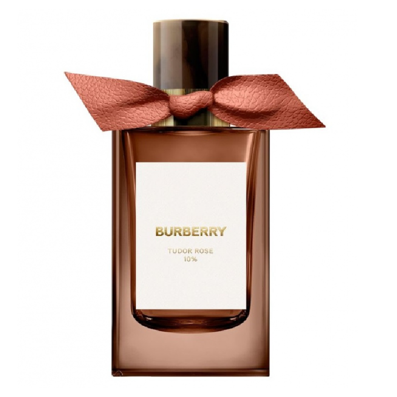 A bottle of Burberry Tudor Rose Eau de Parfum with a bow on top.