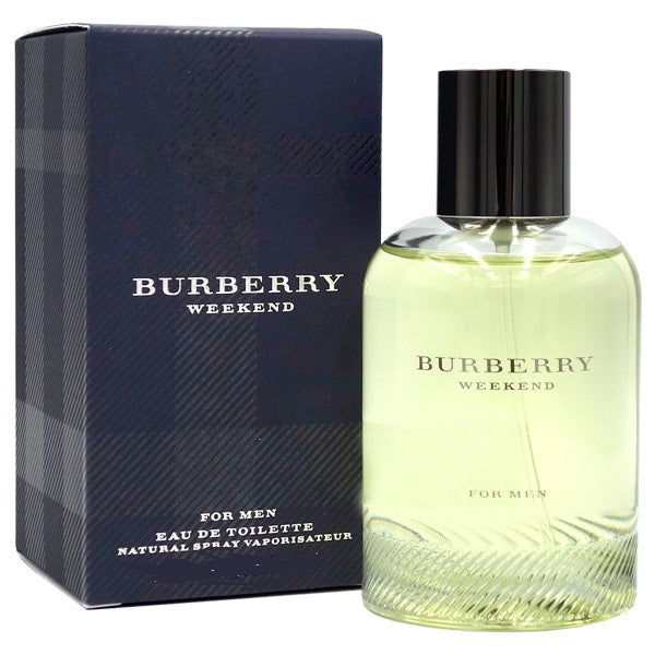 Burberry Weekend Eau de Toilette bottle and packaging box with a checkered pattern.