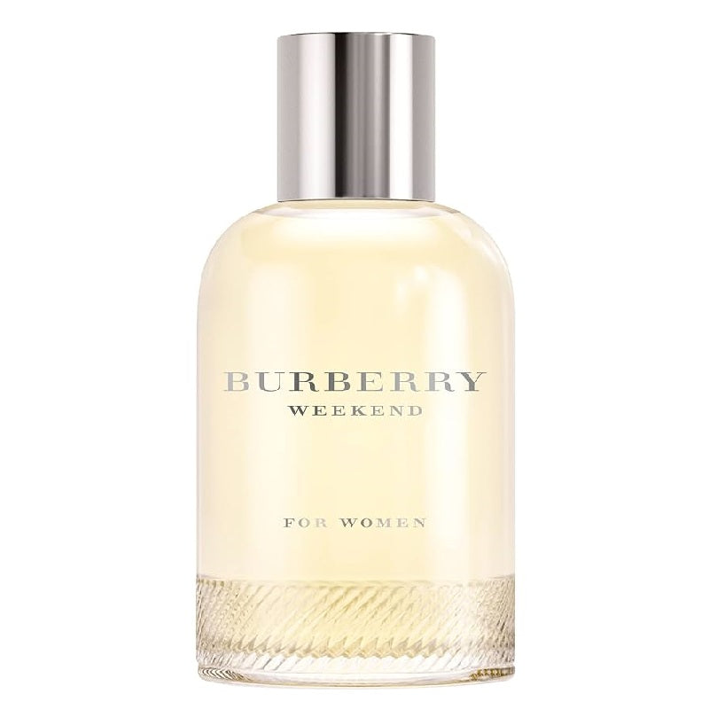 Bottle of Burberry Weekend Eau de Parfum for women with a clear, golden liquid visible and the label displaying the product name.