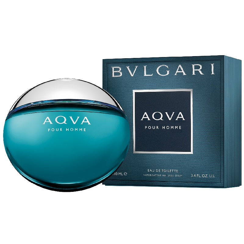 Bulgari Aqva pour Homme perfume bottle and packaging on a white background