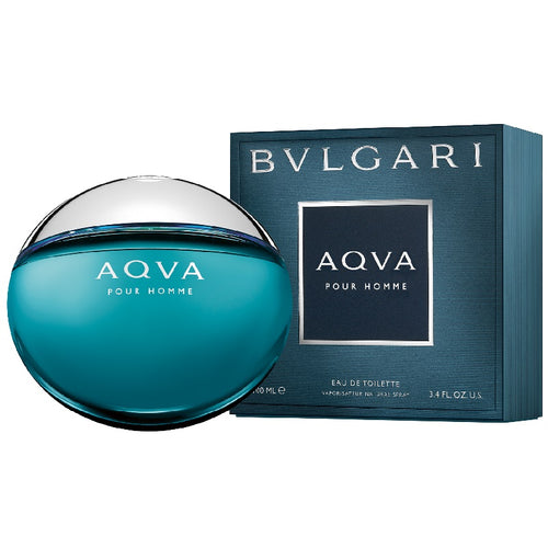 Bulgari Aqva pour Homme perfume bottle and packaging on a white background